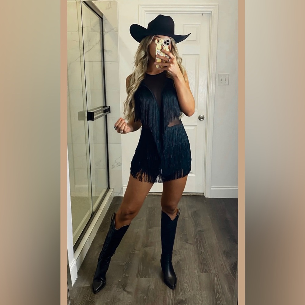 Matte Black Fringe Romper